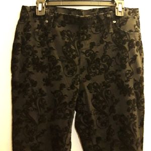 GUWOT Black Crushed Velvet Burnout Pants/Leggings. Pull-on. Stretched Waistline